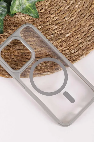 Gri İphone 15 Pro Uyumlu Sky Magsafe Serisi Sert Silikon Telefon Kılıfı 404154