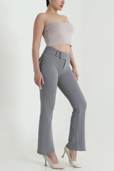Gri İspanyol Paça Venedik Kadın Pantolon 462969