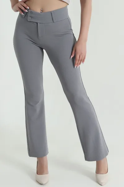 Gri İspanyol Paça Venedik Kadın Pantolon 462969