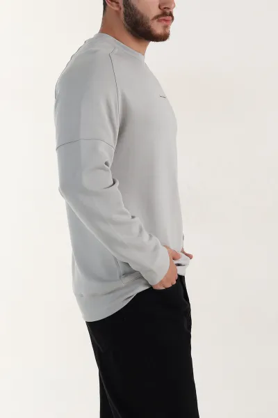 Gri Kabartma Yazılı Bisiklet Yaka Erkek Sweatshirt 396893