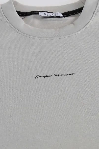 Gri Kabartma Yazılı Bisiklet Yaka Erkek Sweatshirt 396893