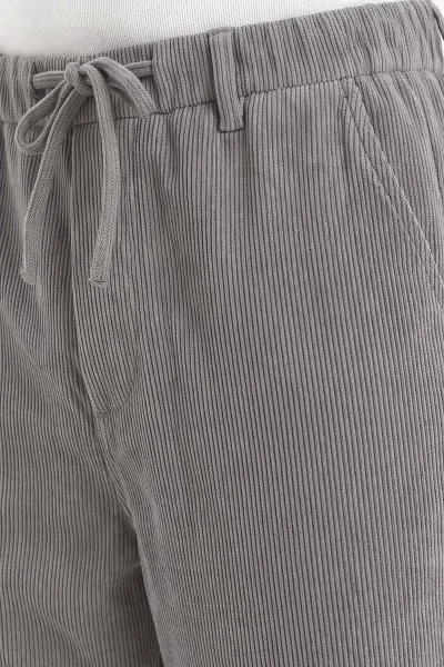 Gri Kadife Baggy Yeni Sezon Belden Bağlamalı Erkek Pantolon 493161