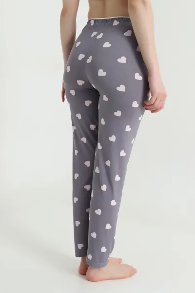 Gri Kalp Desenli Beli Lastikli Kadın Pijama Altı 466376