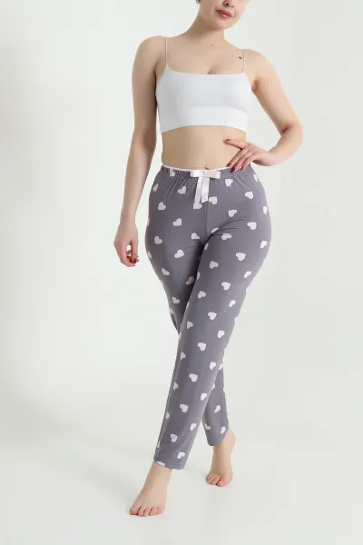 Gri Kalp Desenli Beli Lastikli Kadın Pijama Altı 466376