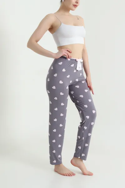 Gri Kalp Desenli Beli Lastikli Kadın Pijama Altı 466376