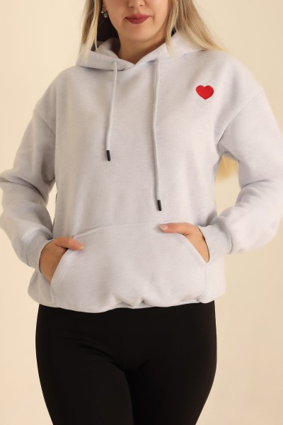 Gri Kalp Nakışlı Şardonlu Sweat 217554