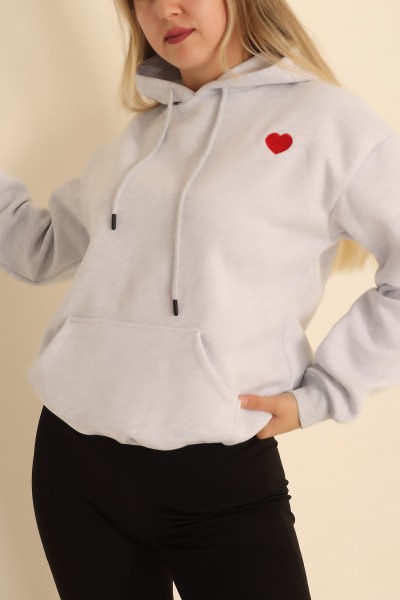 Gri Kalp Nakışlı Şardonlu Sweat 217554
