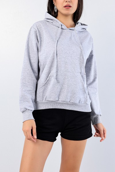 Gri Kanguru Cepli Bayan Sweat 76192