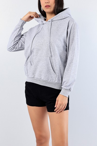 Gri Kanguru Cepli Bayan Sweat 76192