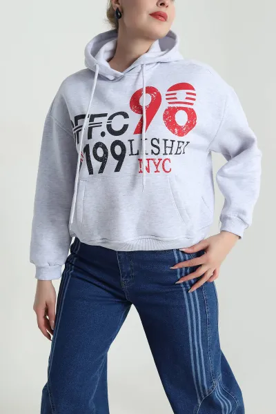 Gri Kanguru Cepli Şardonlu Kadın Fermuarsız Sweat 492509