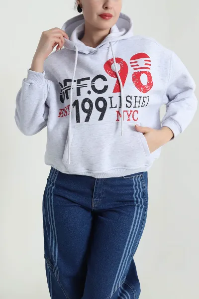 Gri Kanguru Cepli Şardonlu Kadın Fermuarsız Sweat 492509