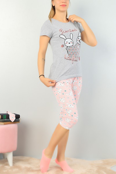 Gri Kapri Şort Bayan Pijama Takımı 66447