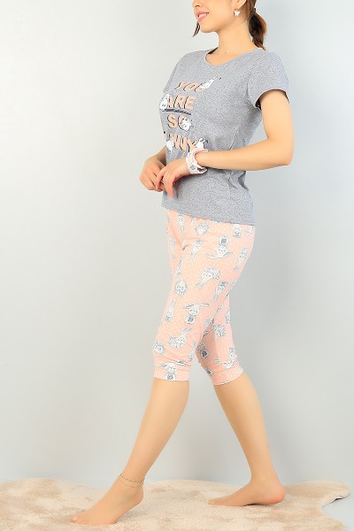 Gri Kapri Şortlu Bayan Pijama Takımı 69899