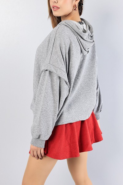Gri Kapüşonlu Bayan Sweat 81421