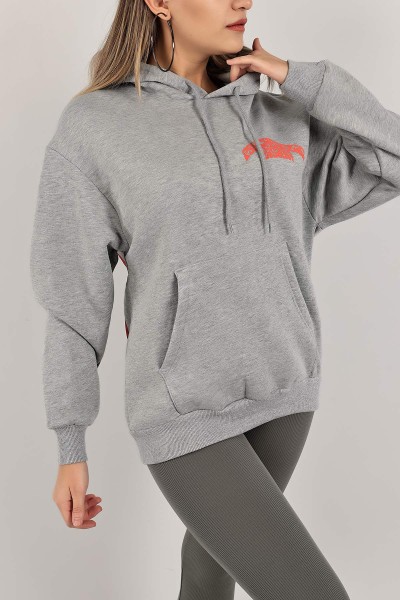 Gri Kapüşonlu İçi Şardonlu Bayan Sweat 143411