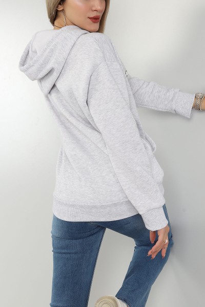 Gri Kapüşonlu İçi Şardonlu Bayan Sweat 145307