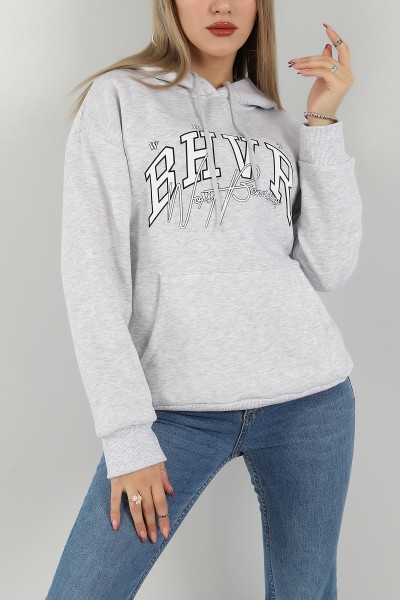 Gri Kapüşonlu İçi Şardonlu Bayan Sweat 145307