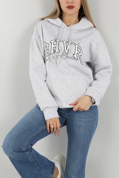 Gri Kapüşonlu İçi Şardonlu Bayan Sweat 145307