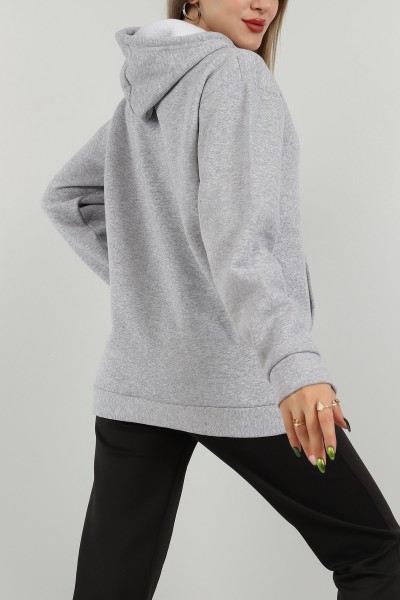 Gri Kapüşonlu İçi Şardonlu Bayan Sweat 147666