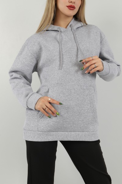 Gri Kapüşonlu İçi Şardonlu Bayan Sweat 147666