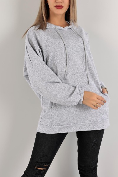 Gri Kapüşonlu İki İp Sweat Tunik 136617