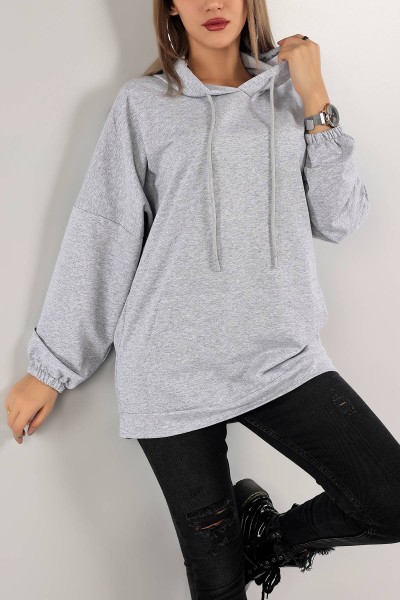 Gri Kapüşonlu İki İp Sweat Tunik 136617