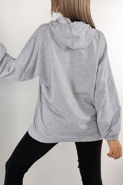 Gri Kapüşonlu İki İp Sweat Tunik 136617
