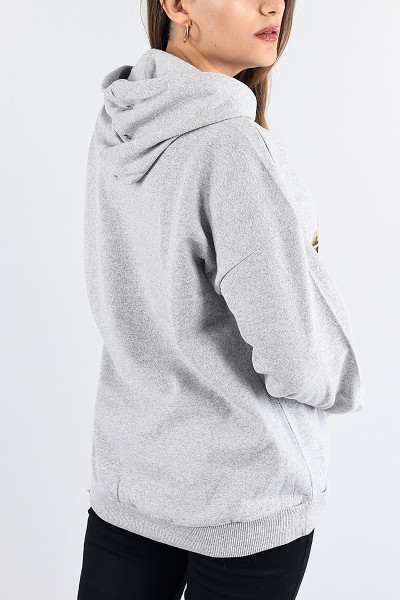 Gri Kapüşonlu Şardonlu Bayan Sweat 88357