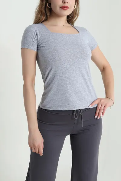 Gri Kare Yaka Kadın Body 478369