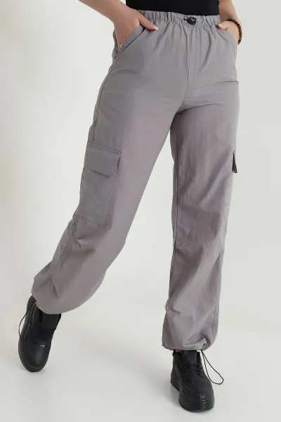 Gri Kargo Cep Paraşüt Kumaş Kadın Pantolon 467965