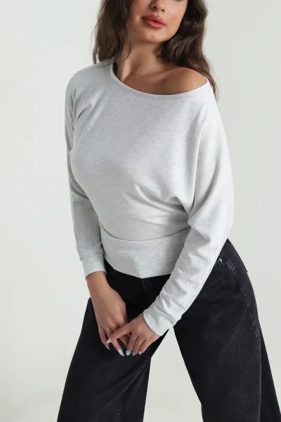 Gri Kayık Yaka Oysho Kadın Bluz 482168