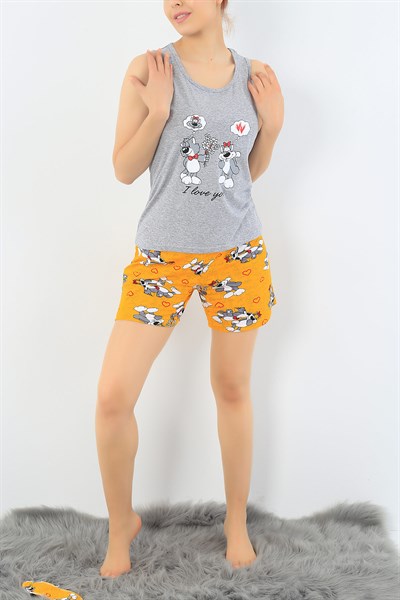 Gri Kedi Baskılı Pijama Takımı 32708