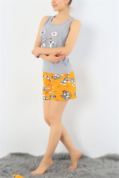Gri Kedi Baskılı Pijama Takımı 32708