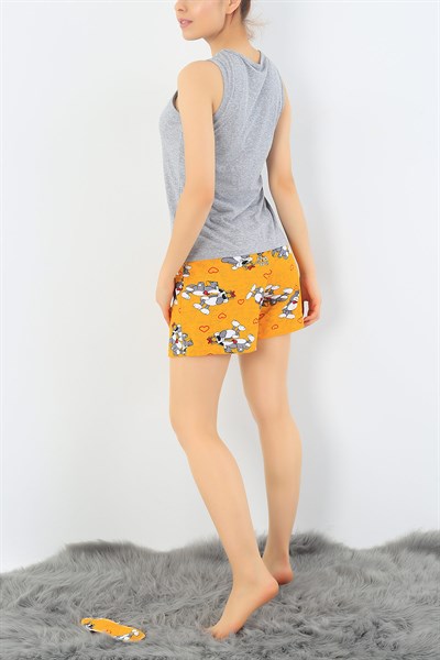 Gri Kedi Baskılı Pijama Takımı 32708