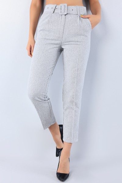 Gri Kemerli Bayan Kaşmir Pantolon 75699