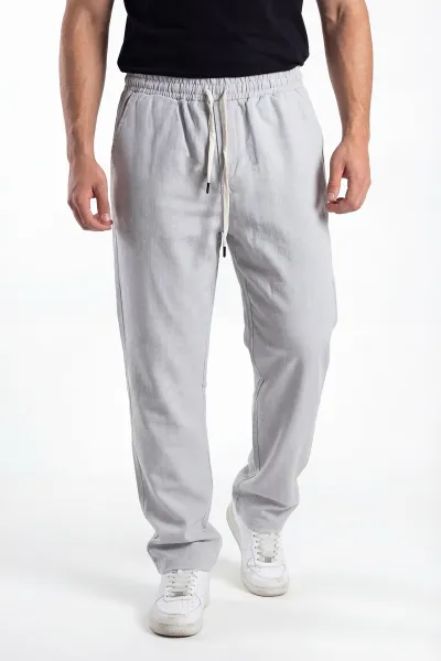 Gri Keten Baggy Belden Bağlamalı Erkek Pantolon 442756