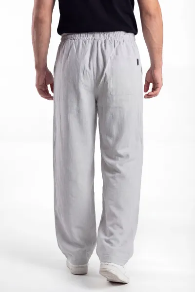 Gri Keten Baggy Belden Bağlamalı Erkek Pantolon 442756