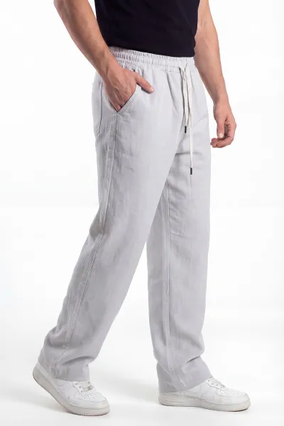 Gri Keten Baggy Belden Bağlamalı Erkek Pantolon 442756