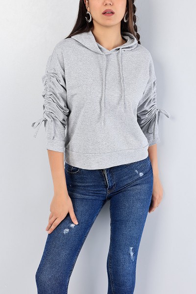 Gri Kolu Büzgülü Bayan Sweat 78481