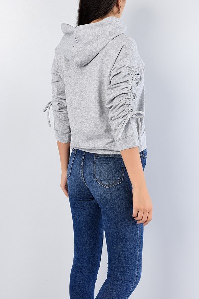 Gri Kolu Büzgülü Bayan Sweat 78481