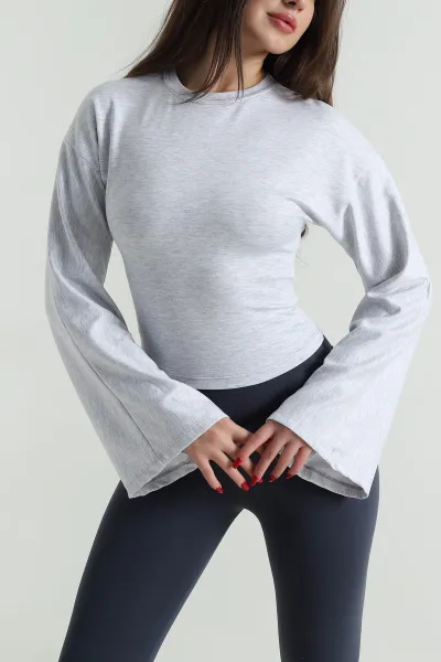 Gri Kuş Gözü Bağcıklı Modal Kadın Bluz 494843