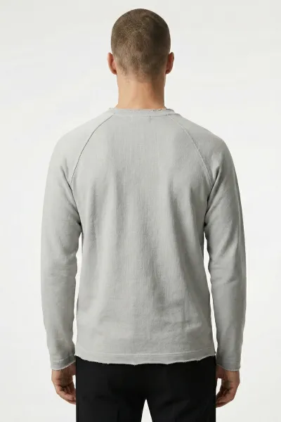 Gri Lazer Kesim Nakışlı Erkek Sweatshirt 422035