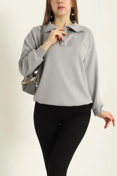 Gri Likralı Baskılı Modal Bayan Sweat 327986