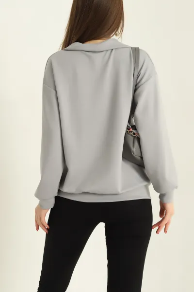 Gri Likralı Baskılı Modal Bayan Sweat 327986