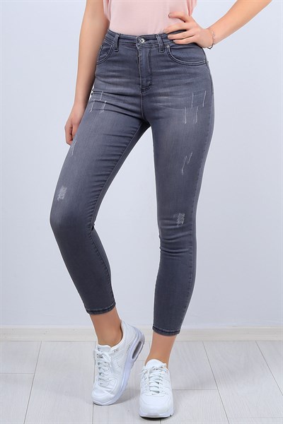 Gri Likralı Bayan Kot Pantolon 11344B