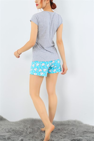 Gri Likralı Bayan Pijama Takımı 34482