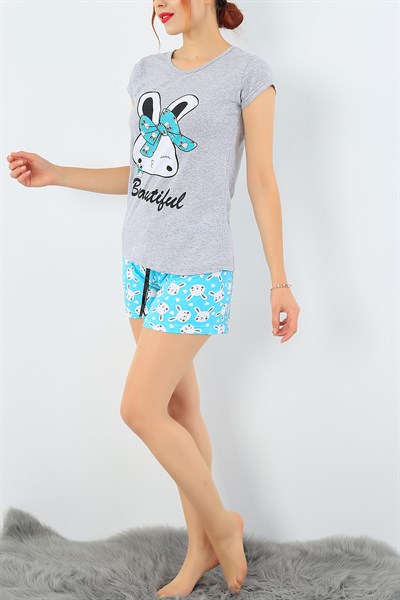 Gri Likralı Bayan Pijama Takımı 34482