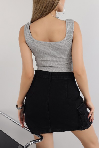 Gri Likralı Kolsuz Crop 164130