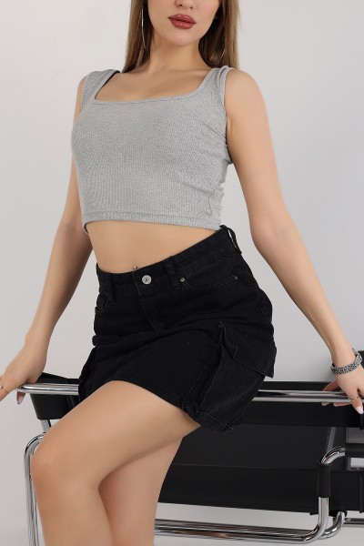Gri Likralı Kolsuz Crop 164130