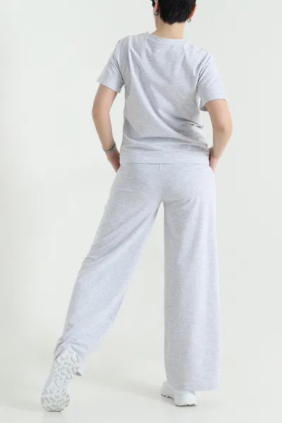 Gri Likralı Kristal Bisiklet Yaka Kadın İkili Takım 443832